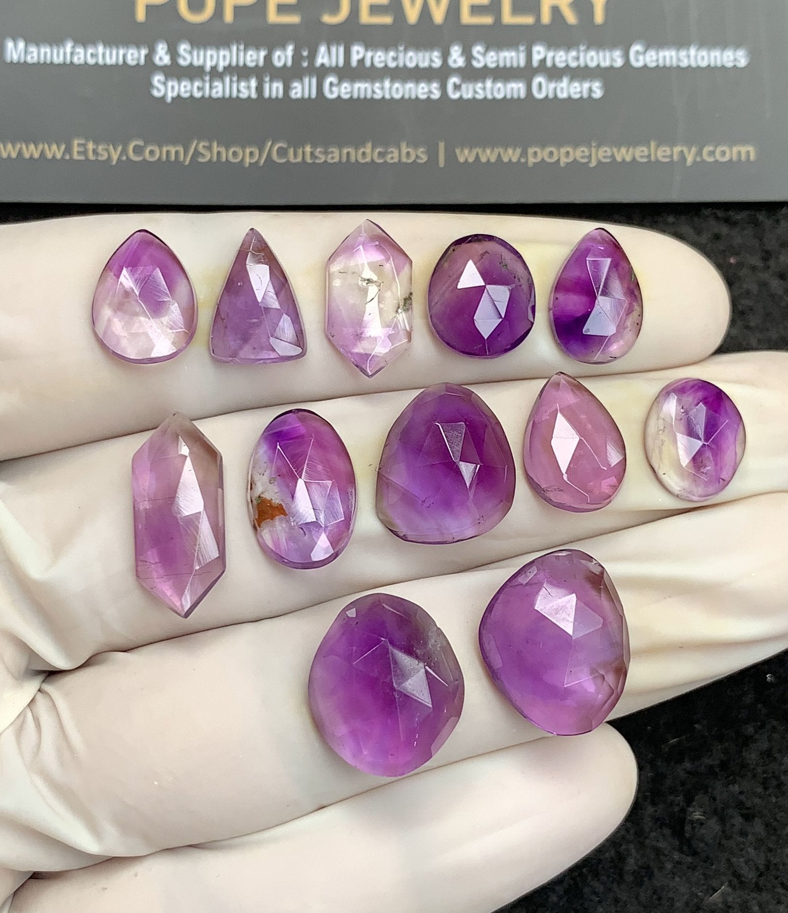 Natural Amethyst Gemstone Rose Cut Mix Shape Cabochon High Quality Loose Gemstones For Jewelry Making 11-18 MM Size 12 Pc V2940