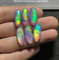Aurora Opal & Natural Himalayan Rock Crystal Quartz Doublets Rose Cut Oval Shape cabochons Aurora Opal Cabochons Loose Gemstones for Jewlery Making 20x10 MM 6 Pcs SM23595