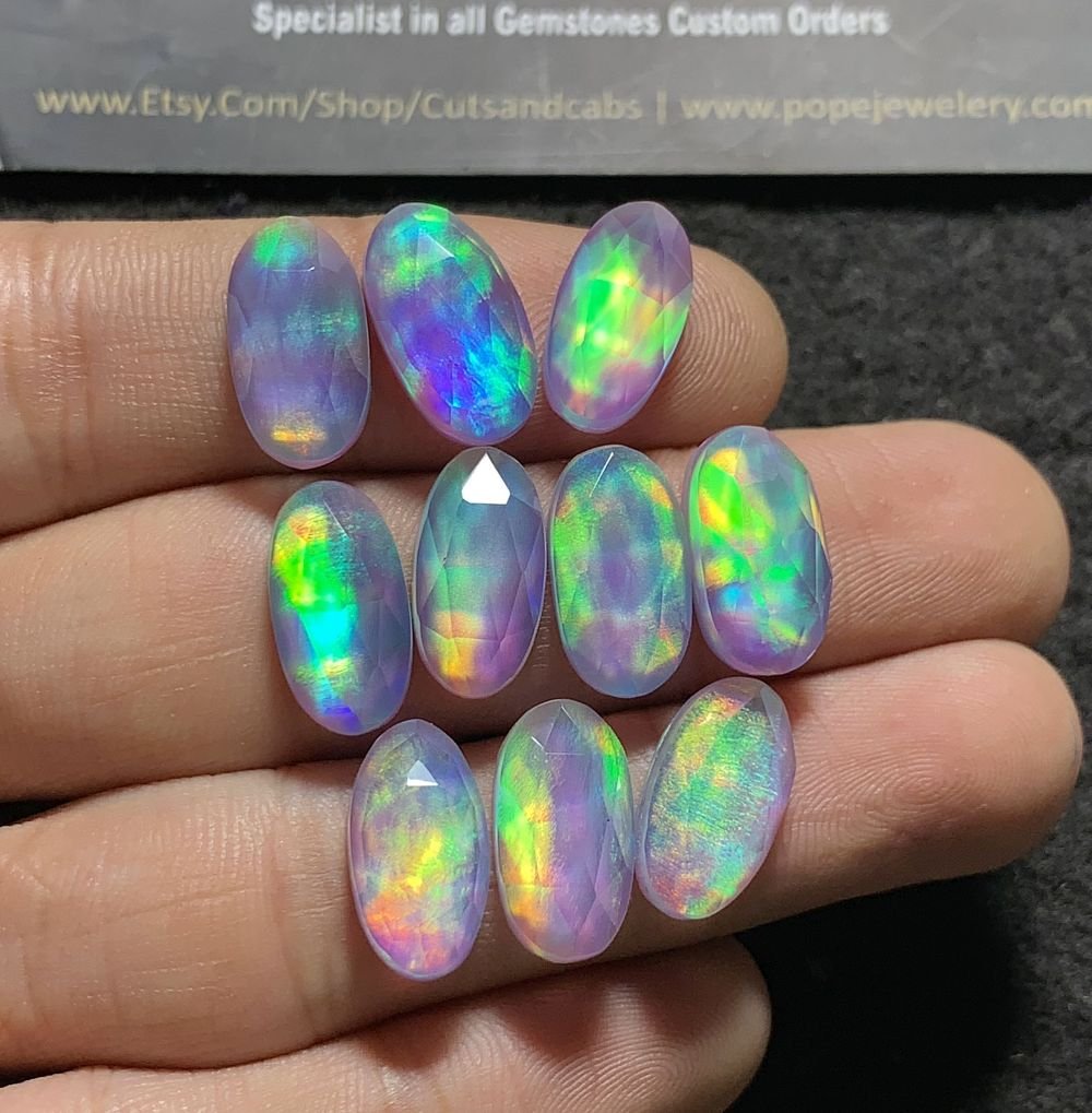 Aurora Opal & Natural Himalayan Rock Crystal Quartz Doublets Rose Cut Oval Shape cabochons Aurora Opal Cabochons Loose Gemstones for Jewlery Making 15x8 MM 10 Pcs SM23596
