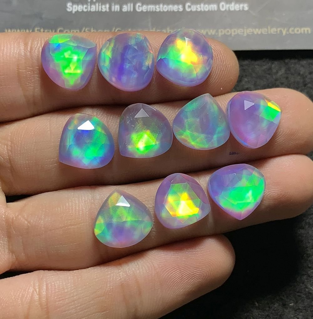 Aurora Opal & Natural Himalayan Rock Crystal Quartz Doublets Rose Cut Heart Shape cabochons Aurora Opal Cabochons Loose Gemstones for Jewelery Making 10x10 MM 14 Pcs SM23602