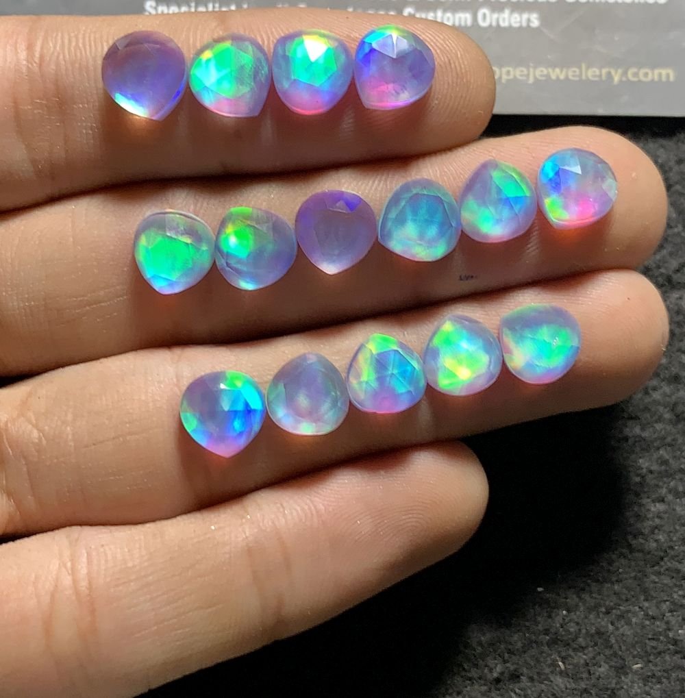 Aurora Opal & Natural Himalayan Rock Crystal Quartz Doublets Rose Cut Heart Shape cabochons Aurora Opal Cabochons Loose Gemstones for Jewelery Making 8x8 MM 15 Pcs SM23603