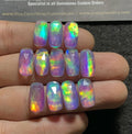 Aurora Opal & Natural Himalayan Rock Crystal Quartz Doublets Rose Cut Rectangle Shape cabochons Aurora Opal Cabochons Loose Gemstones for Jewelery Making 14x7 MM 12 Pcs SM23607