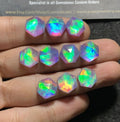 Aurora Opal & Natural Himalayan Rock Crystal Quartz Doublets Step Cut Hexagon Shape cabochons Aurora Opal Cabochons Loose Gemstones for Jewellery Making 10x10 MM 10 Pcs SM23615