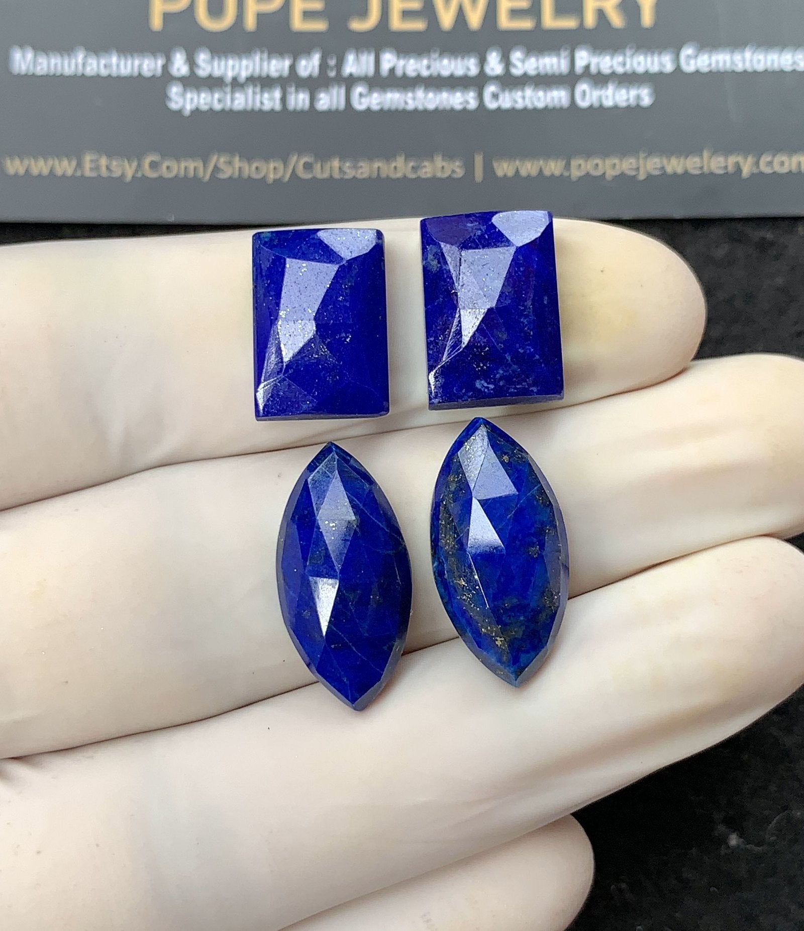 Natural Lapis Lazuli Gemstone Rose Cut Mix Shape Cabochon High Quality Loose Gemstones For Jewelry Making 14-20 MM Size 2 Pair SM24801