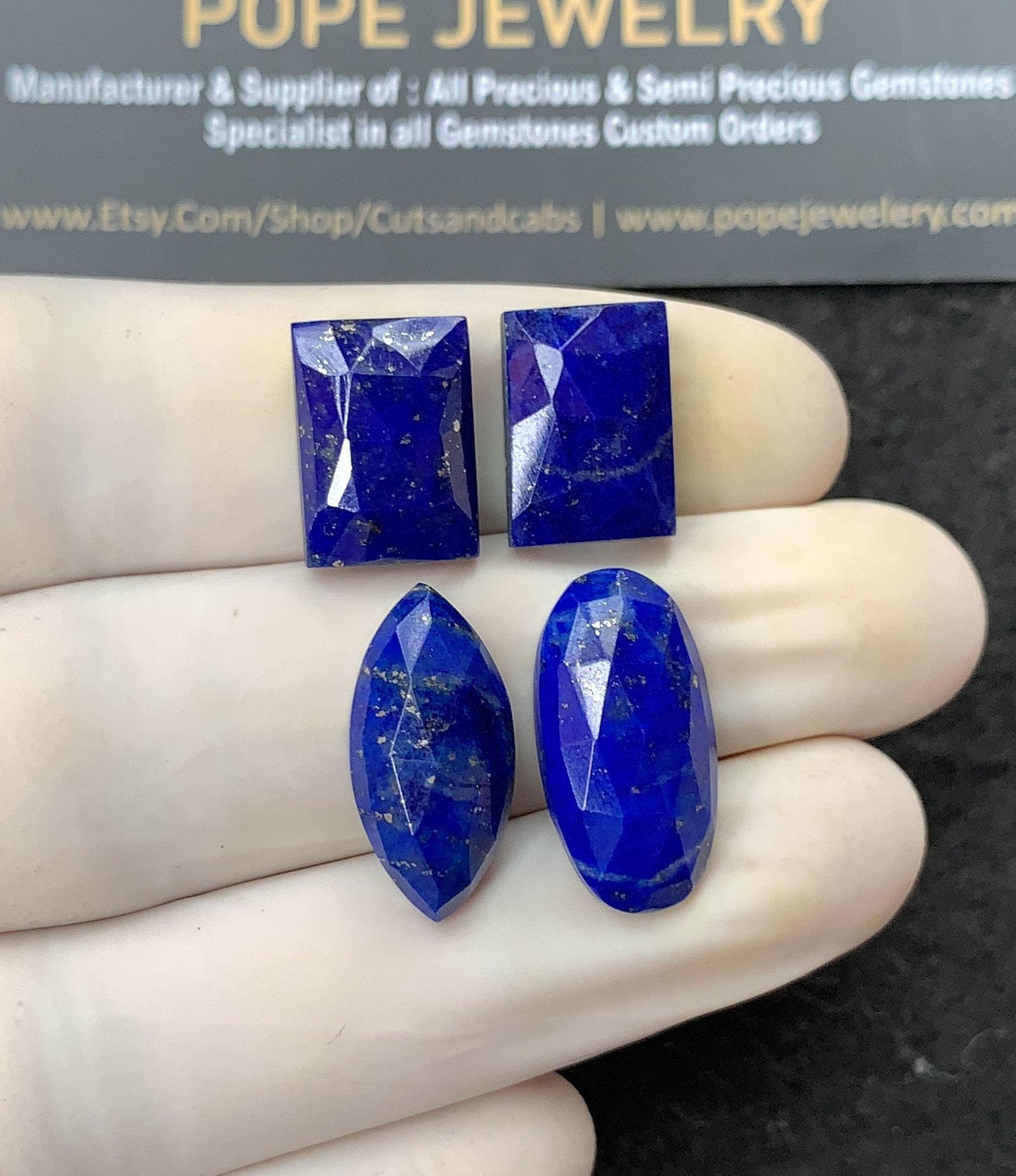 Natural Lapis Lazuli Gemstone Rose Cut Mix Shape Cabochon High Quality Loose Gemstones For Jewelry Making 14-20 MM Size 4 Pcs SM24803