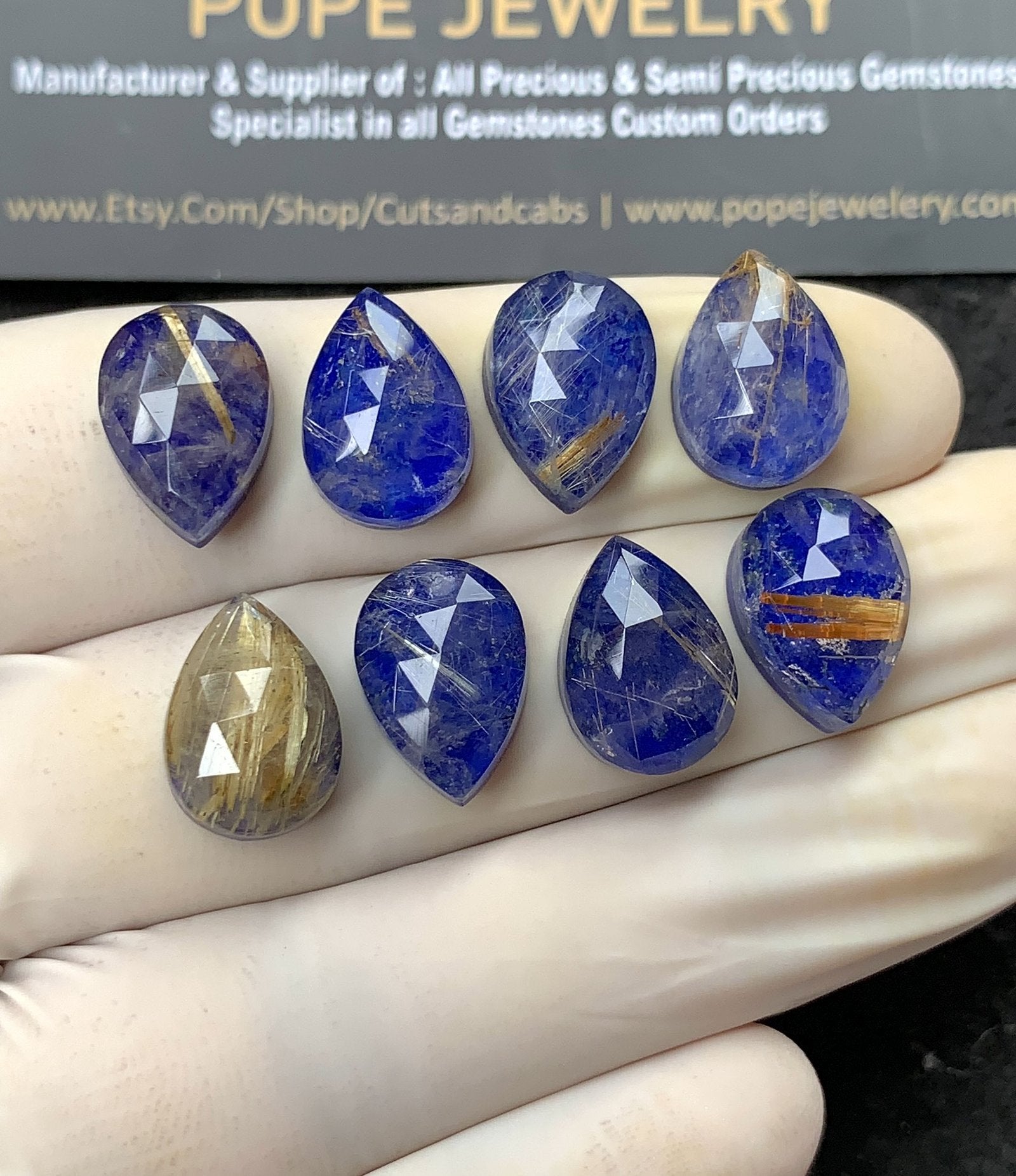 Natural Lapis & Golden Rutile Doublet Gemstone Rose Cut Pear Shape Cabochon High Quality Loose Gemstones For Jewelry Making 14x10 MM Size 8 Pcs SM24808