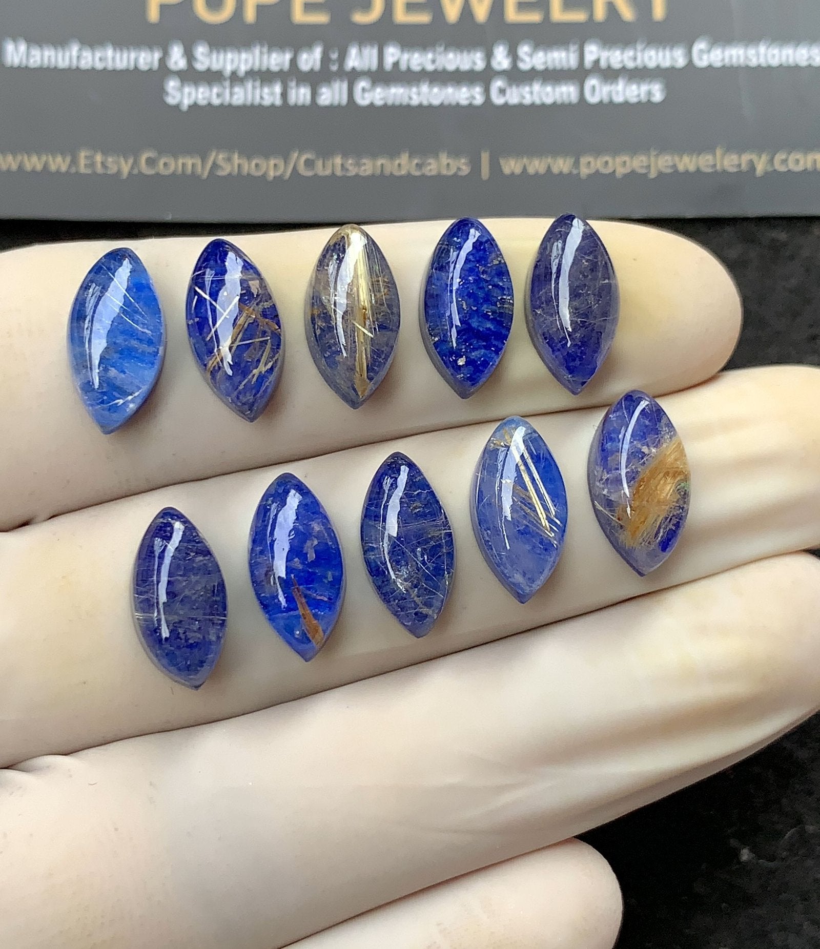 Natural Lapis & Golden Rutile Doublet Gemstone Smooth Marquise Shape Cabochon High Quality Loose Gemstones For Jewelry Making 13-14 MM Size 10 Pcs SM24809