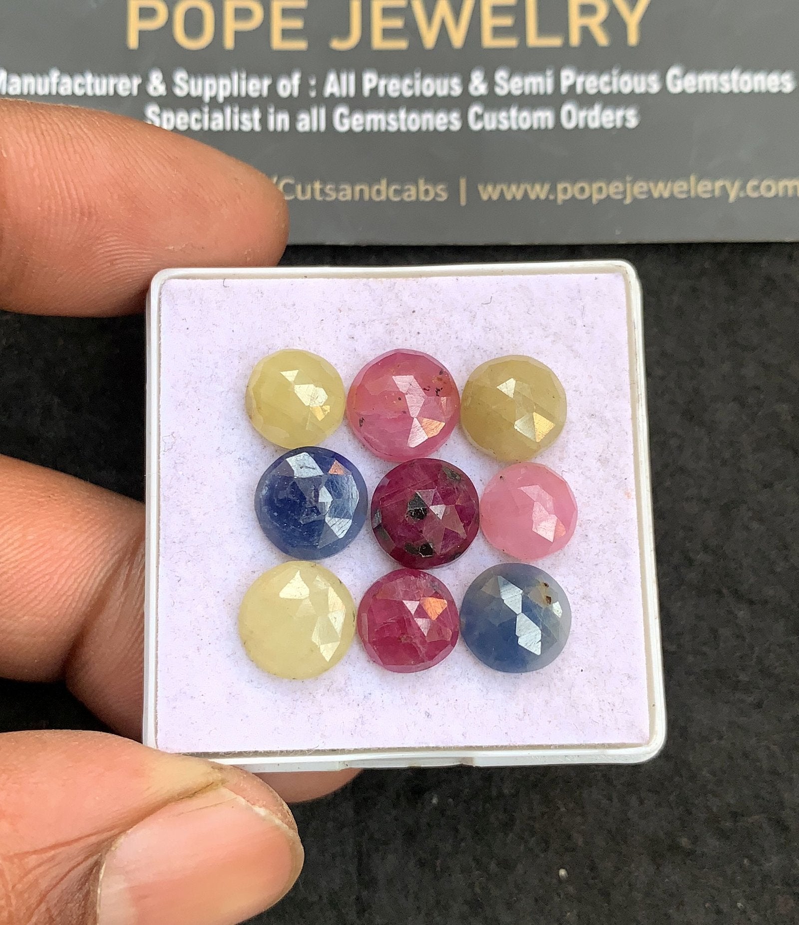 Natural Multi Sapphire Gemstone Rose Cut Round Shape Cabochon High Quality Loose Gemstones For Jewelry Making 8-9 MM Size 9 Pcs V4636