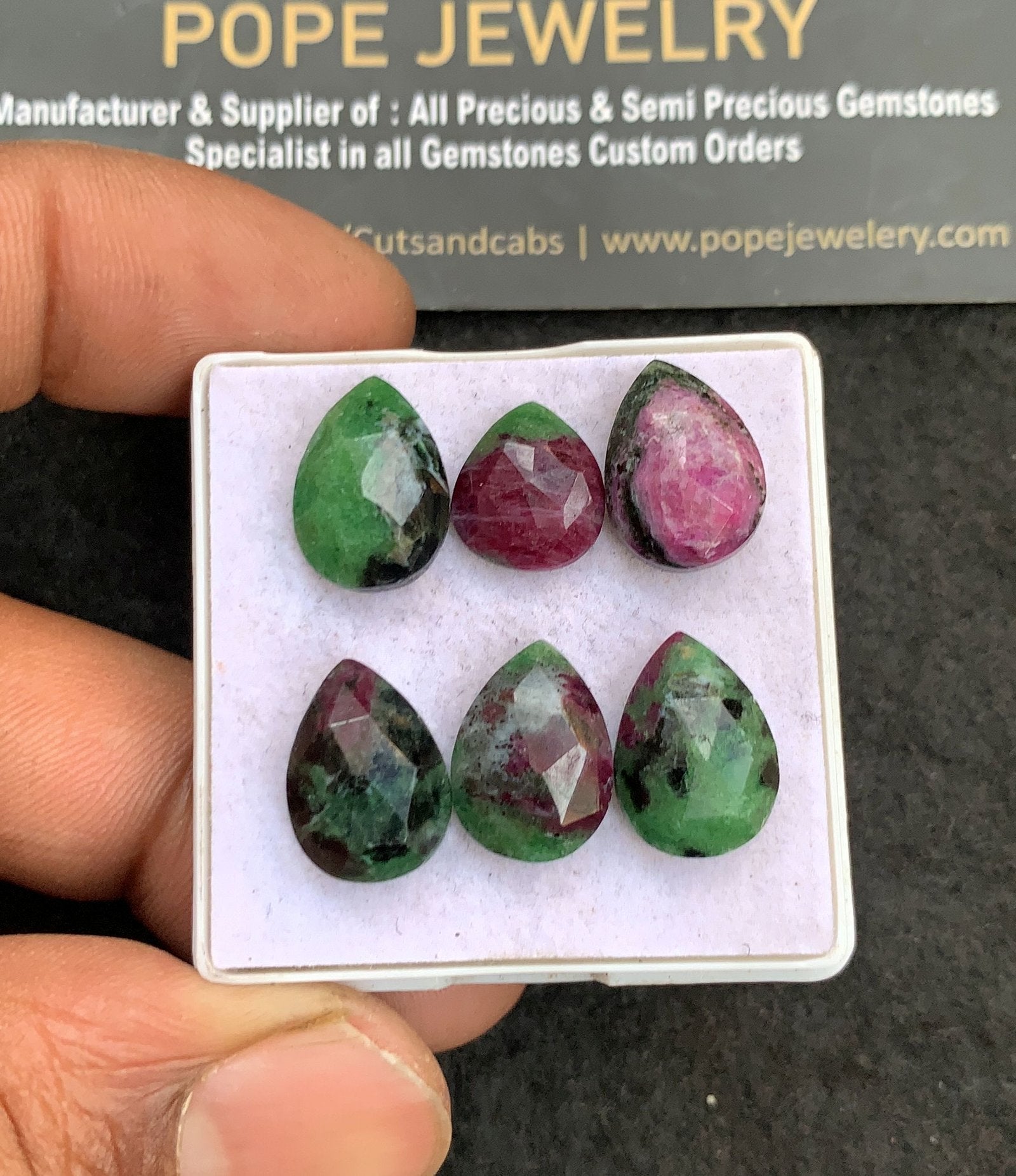 Natural Ruby Zoisite Gemstone Rose Cut Pear Shape Cabochon High Quality Loose Gemstone For Jewelry Making 11-14 MM Size 6 Pcs V4638