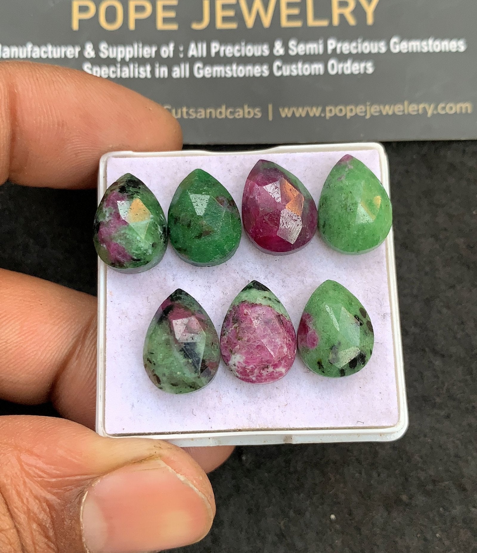 Natural Ruby Zoisite Gemstone Rose Cut Pear Shape Cabochon High Quality Loose Gemstone For Jewelry Making 13-14 MM Size 7 Pcs V4639