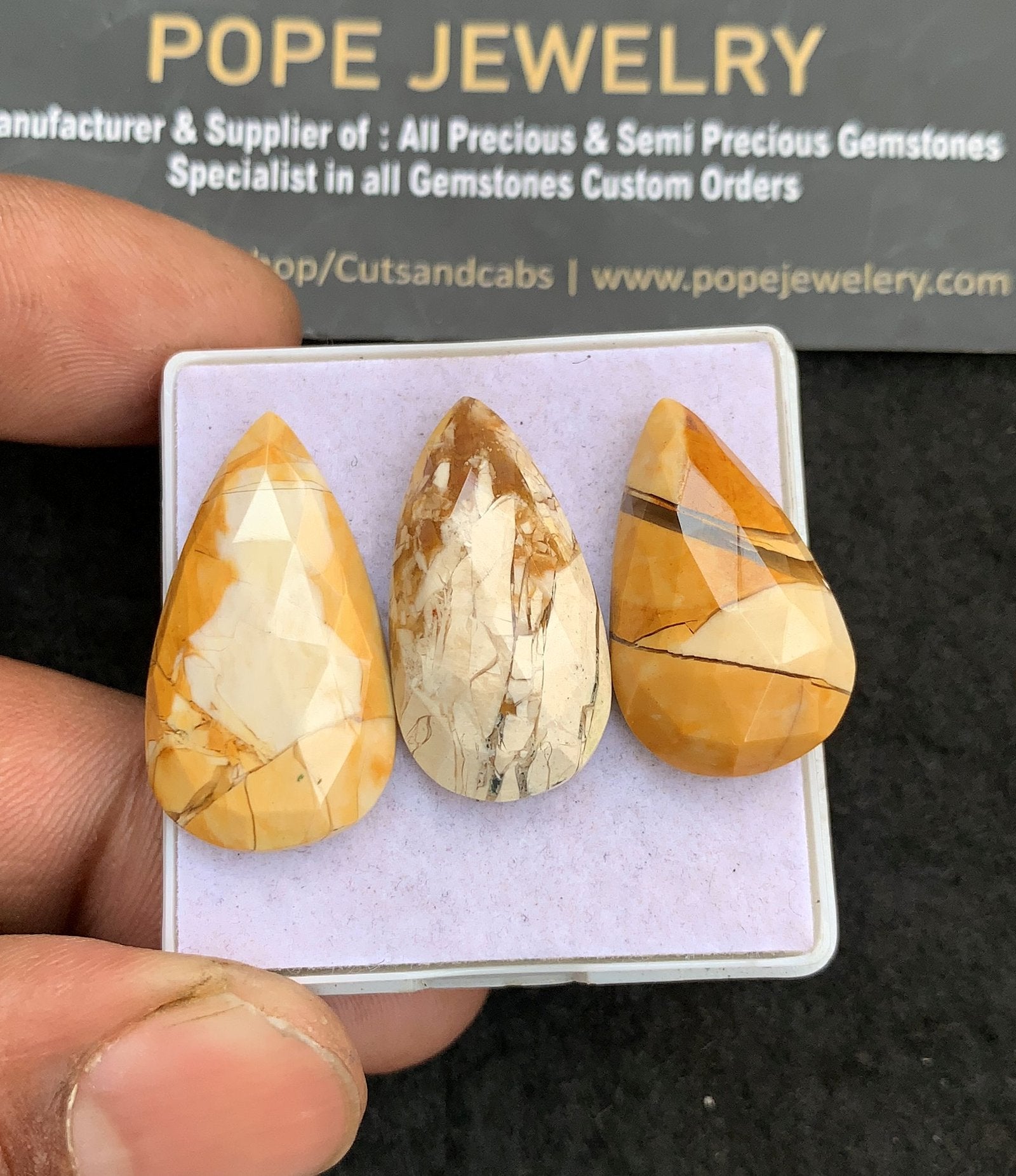 Natural Maligano Jasper Gemstone Smooth Pear Shape Cabochon High Quality Loose Gemstones For Jewelry Making 24-27 MM Size 3 Pcs V4644