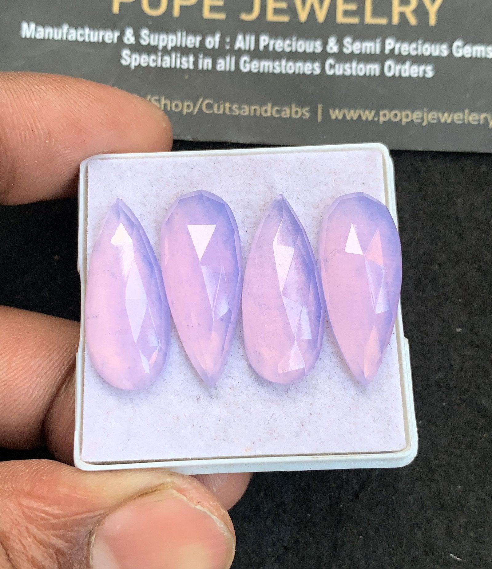 Natural Lavender Quartz Gemstone Rose Cut Pear Shape Cabochon High Quality Loose Gemstones For Jewelry Making 24-25 MM Size 4 Pcs V4670