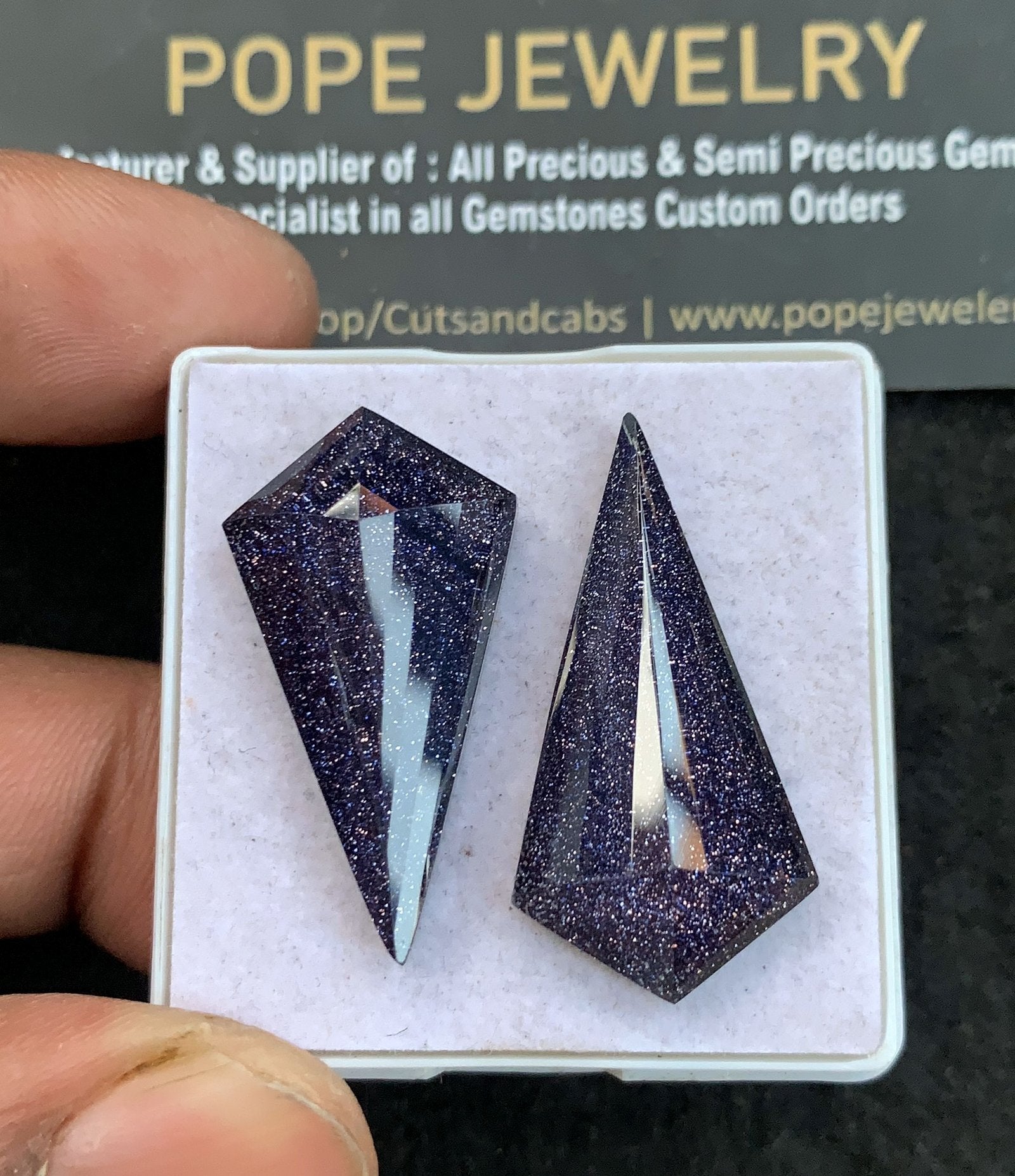 Blue Sandstone Doublet Gemstone Step Cut Fancy Shape Cabochon High Quality Loose Gemstones For Jewelry Making 30-32 MM Size 2 Pcs V4672