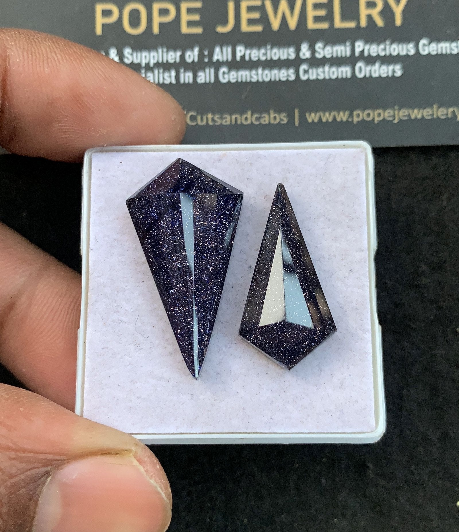 Blue Sandstone Doublet Gemstone Step Cut Fancy Shape Cabochon High Quality Loose Gemstones For Jewelry Making 25-30 MM Size 2 Pcs V4675