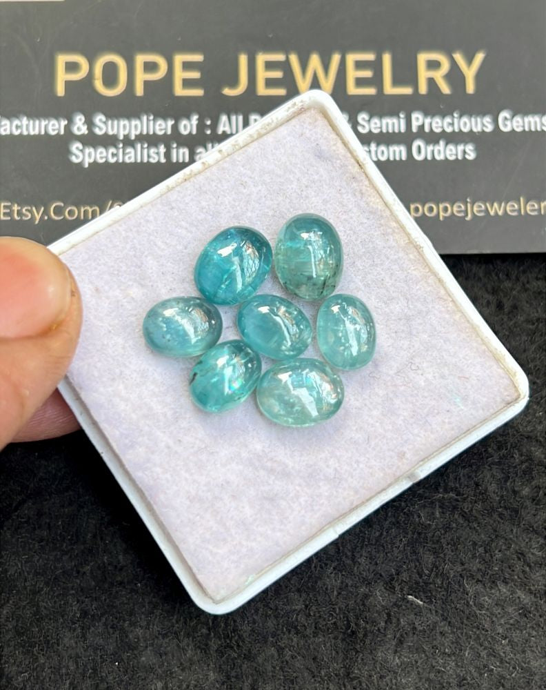 Natural Aqua Kyanite Gemstone Smooth Oval Shape Cabochon High Quality Loose Gemstones For Jewelry Making 8-6 MM Size 7 Pcs V5097