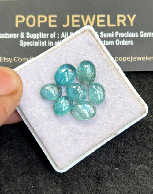 Natural Aqua Kyanite Gemstone Smooth Oval Shape Cabochon High Quality Loose Gemstones For Jewelry Making 8-6 MM Size 7 Pcs V5097