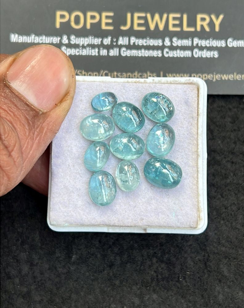 Natural Aqua Kyanite Gemstone Smooth Oval Shape Cabochon High Quality Loose Gemstones For Jewelry Making 7-10 MM Size 10 Pcs V5098