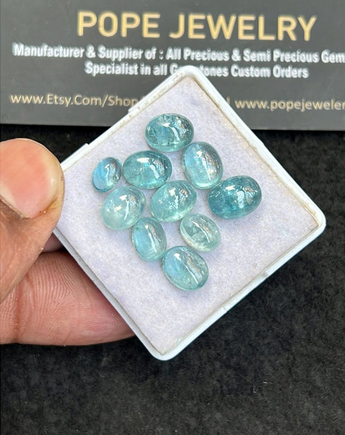 Natural Aqua Kyanite Gemstone Smooth Oval Shape Cabochon High Quality Loose Gemstones For Jewelry Making 7-10 MM Size 10 Pcs V5098