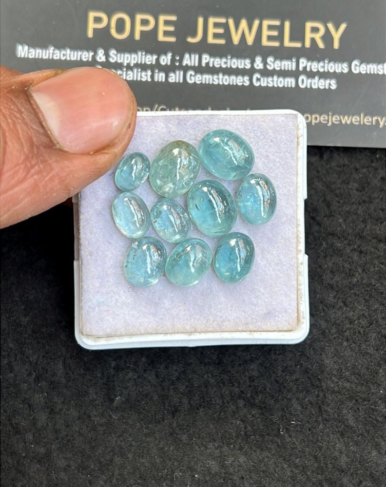 Natural Aqua Kyanite Gemstone Smooth Oval Shape Cabochon High Quality Loose Gemstones For Jewelry Making 7-10 MM Size 10 Pcs V5100