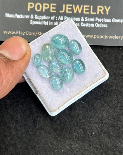 Natural Aqua Kyanite Gemstone Smooth Oval Shape Cabochon High Quality Loose Gemstones For Jewelry Making 7-10 MM Size 10 Pcs V5100