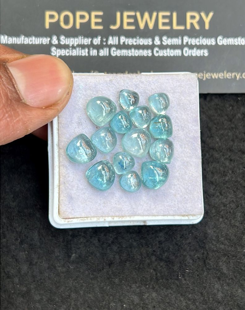 Natural Aqua Kyanite Gemstone Smooth Heart Shape Cabochon High Quality Loose Gemstones For Jewelry Making 6-8 MM Size 14 Pcs V5101
