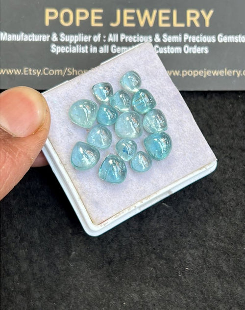Natural Aqua Kyanite Gemstone Smooth Heart Shape Cabochon High Quality Loose Gemstones For Jewelry Making 6-8 MM Size 14 Pcs V5101