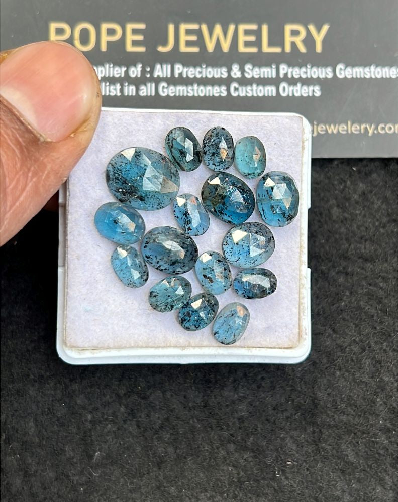 Natural Teal Green Kyanite Gemstone Rose Cut Oval Shape Cabochon High Quality Loose Gemstones For Jewelry Making 7-12 MM Size 16 Pcs V5103