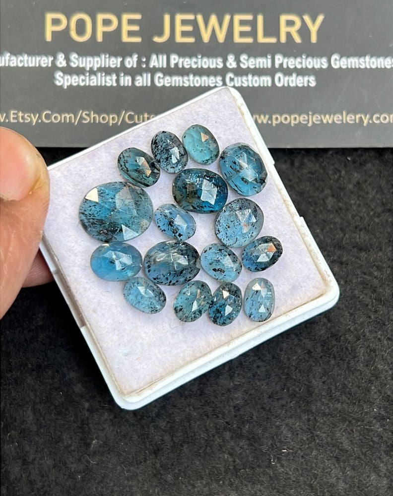 Natural Teal Green Kyanite Gemstone Rose Cut Oval Shape Cabochon High Quality Loose Gemstones For Jewelry Making 7-12 MM Size 16 Pcs V5103