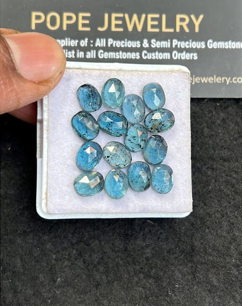 Natural Teal Green Kyanite Gemstone Rose Cut Oval Shape Cabochon High Quality Loose Gemstones For Jewelry Making 7-8 MM Size 15 Pcs V5104