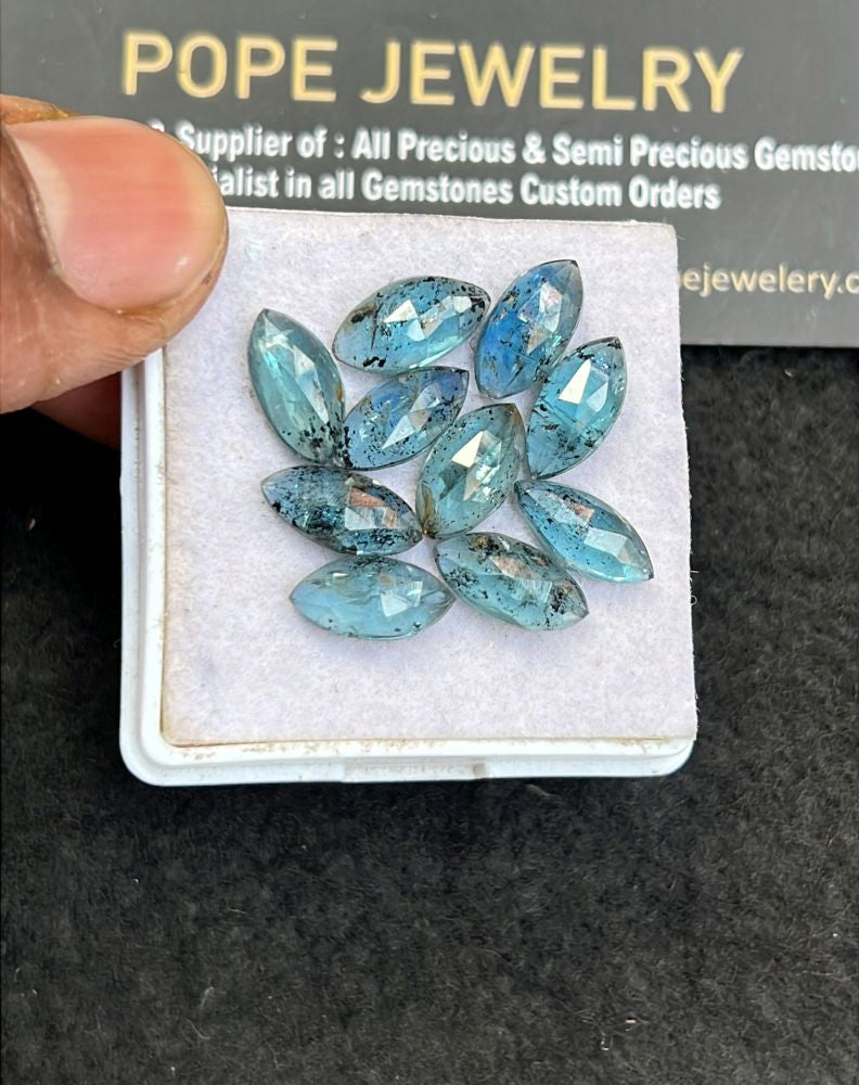 Natural Teal Green Kyanite Gemstone Rose Cut Marquise Shape Cabochon High Quality Loose Gemstones For Jewelry Making 12x6 MM Size 10 Pcs V5105