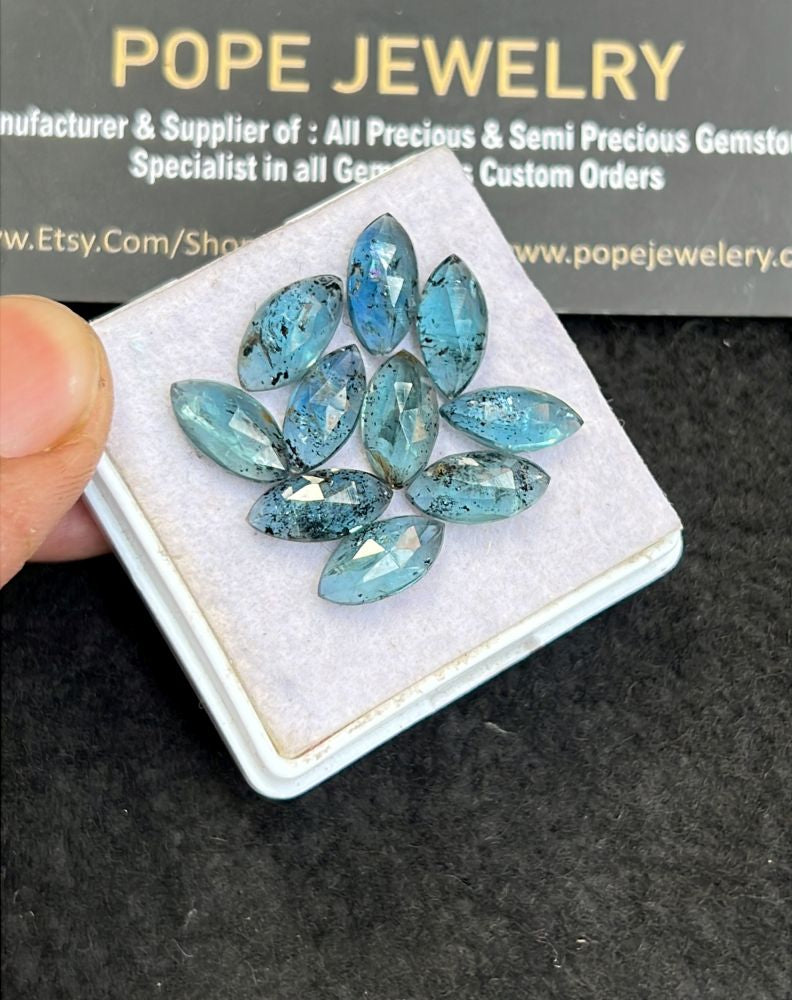 Natural Teal Green Kyanite Gemstone Rose Cut Marquise Shape Cabochon High Quality Loose Gemstones For Jewelry Making 12x6 MM Size 10 Pcs V5105