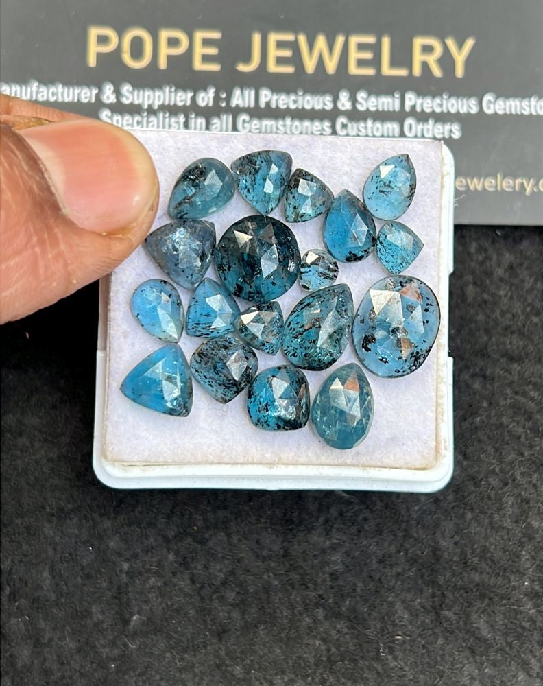 Natural Teal Green Kyanite Gemstone Rose Cut Mix Shape Cabochon High Quality Loose Gemstones For Jewelry Making 5-12 MM Size 18 Pcs V5106