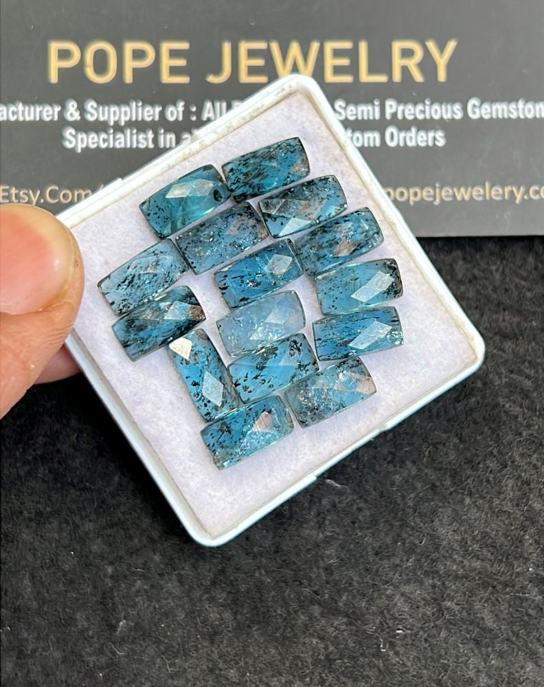Natural Teal Green Kyanite Gemstone Rose Cut Rectangle Shape Cabochon High Quality Loose Gemstones For Jewelry Making 10x5 MM Size 15 Pcs V5107