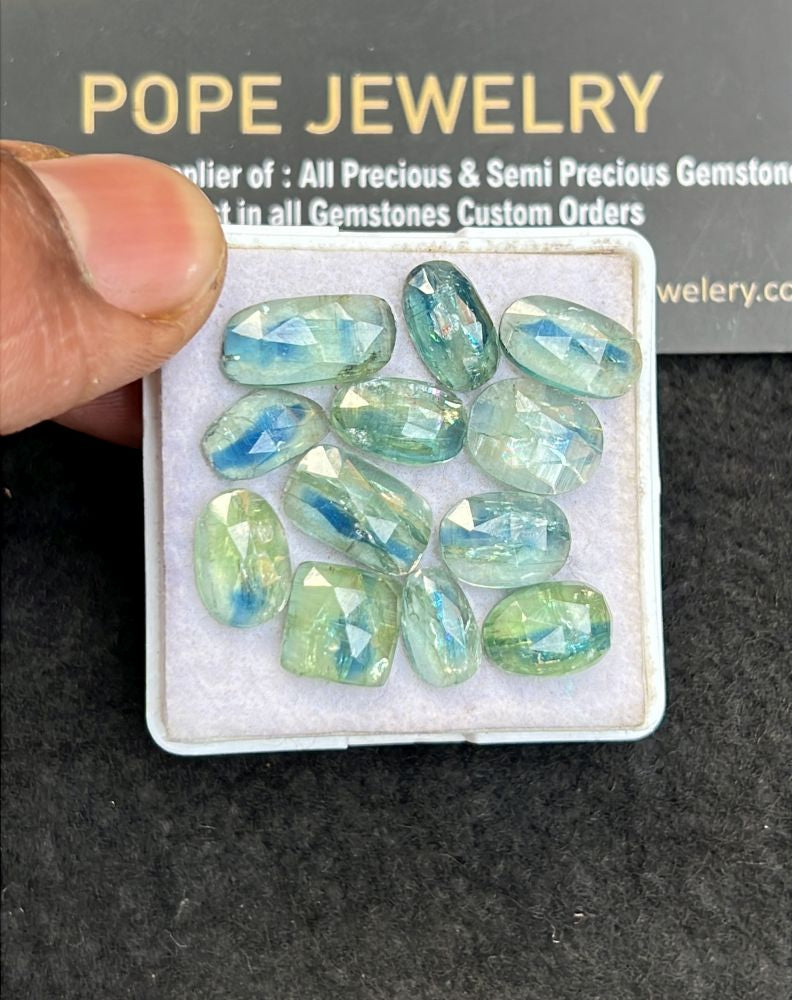 Natural Bi Color Kyanite Gemstone Rose Cut Fancy Shape Cabochon High Quality Loose Gemstones For Jewelry Making 9-14 MM Size 12 Pcs V5108