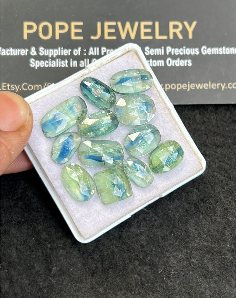 Natural Bi Color Kyanite Gemstone Rose Cut Fancy Shape Cabochon High Quality Loose Gemstones For Jewelry Making 9-14 MM Size 12 Pcs V5108
