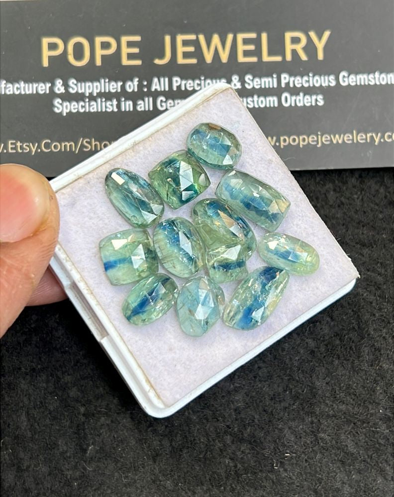Natural Bi Color Kyanite Gemstone Rose Cut Mix Shape Cabochon High Quality Loose Gemstones For Jewelry Making 6-13 MM Size 12 Pcs V5109