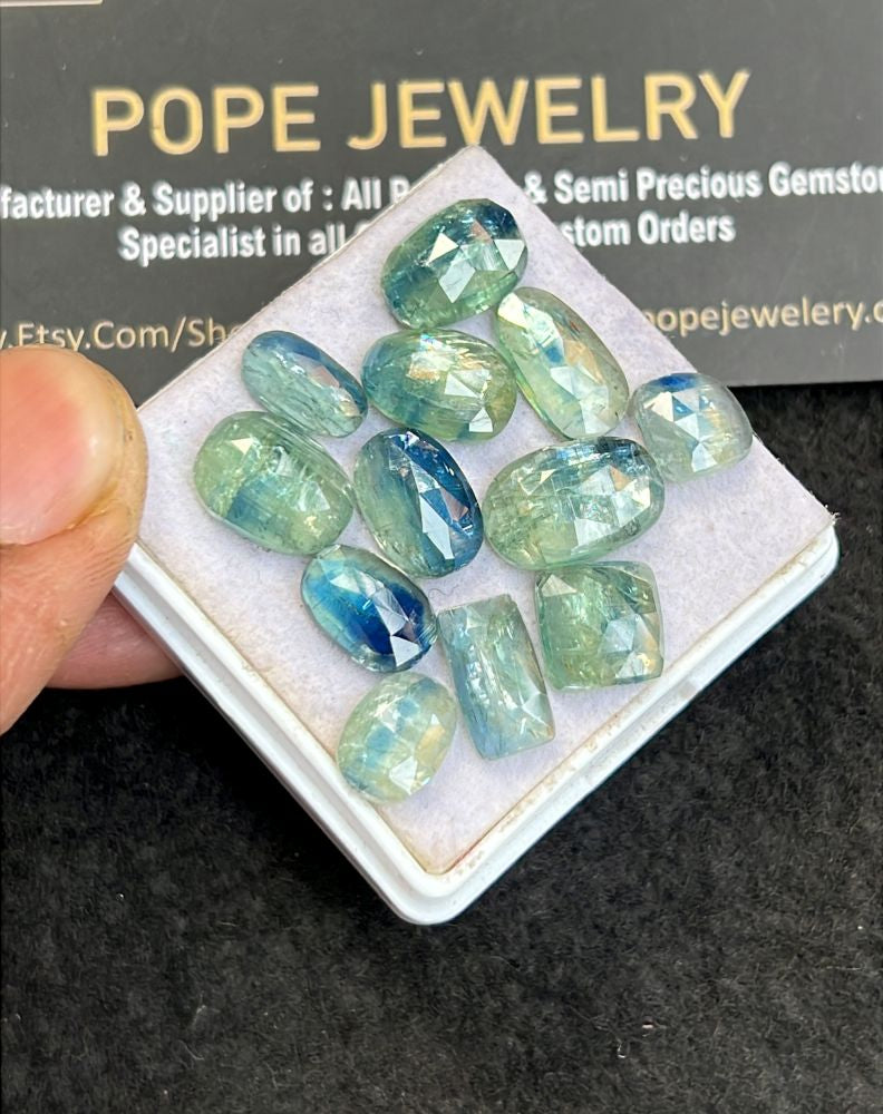 Natural Bi Color Kyanite Gemstone Rose Cut Mix Shape Cabochon High Quality Loose Gemstones For Jewelry Making 8-13 MM Size 12 Pcs V5111