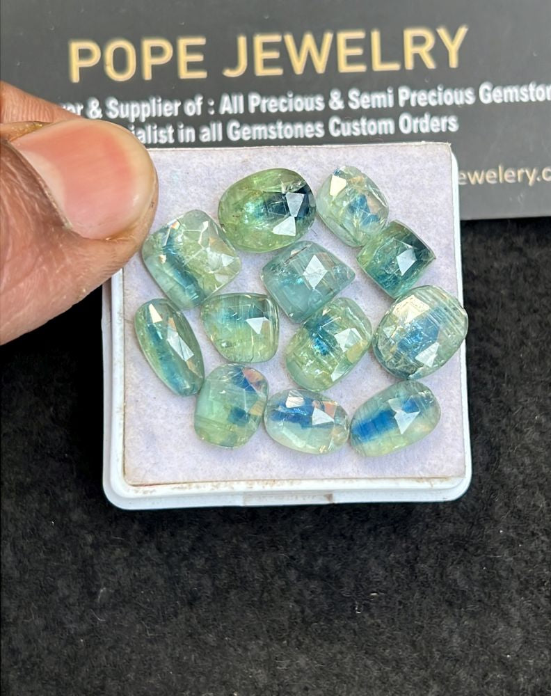 Natural Bi Color Kyanite Gemstone Rose Cut Mix Shape Cabochon High Quality Loose Gemstones For Jewelry Making 7-11 MM Size 12 Pcs V5113