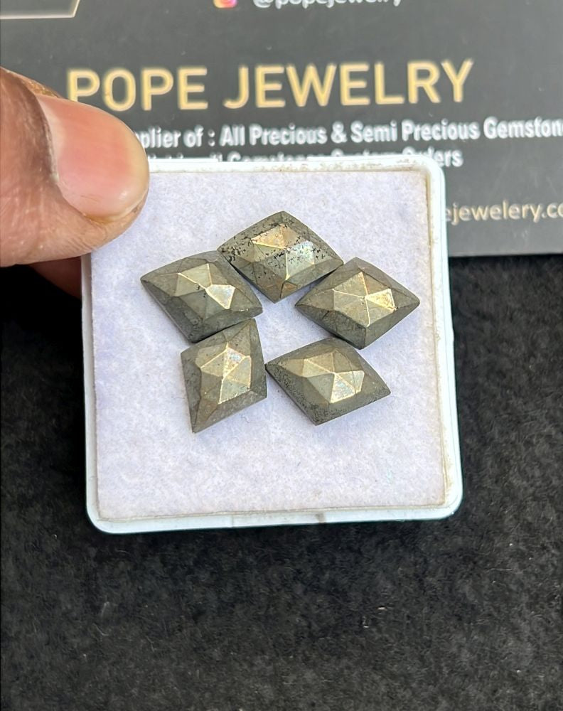 Natural Pyrite Gemstone Rose Cut Fancy Shape Cabochon High Quality Loose Gemstones For Jewelry Making 14x10 MM Size 5 Pcs V5116