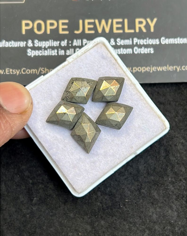 Natural Pyrite Gemstone Rose Cut Fancy Shape Cabochon High Quality Loose Gemstones For Jewelry Making 14x10 MM Size 5 Pcs V5116