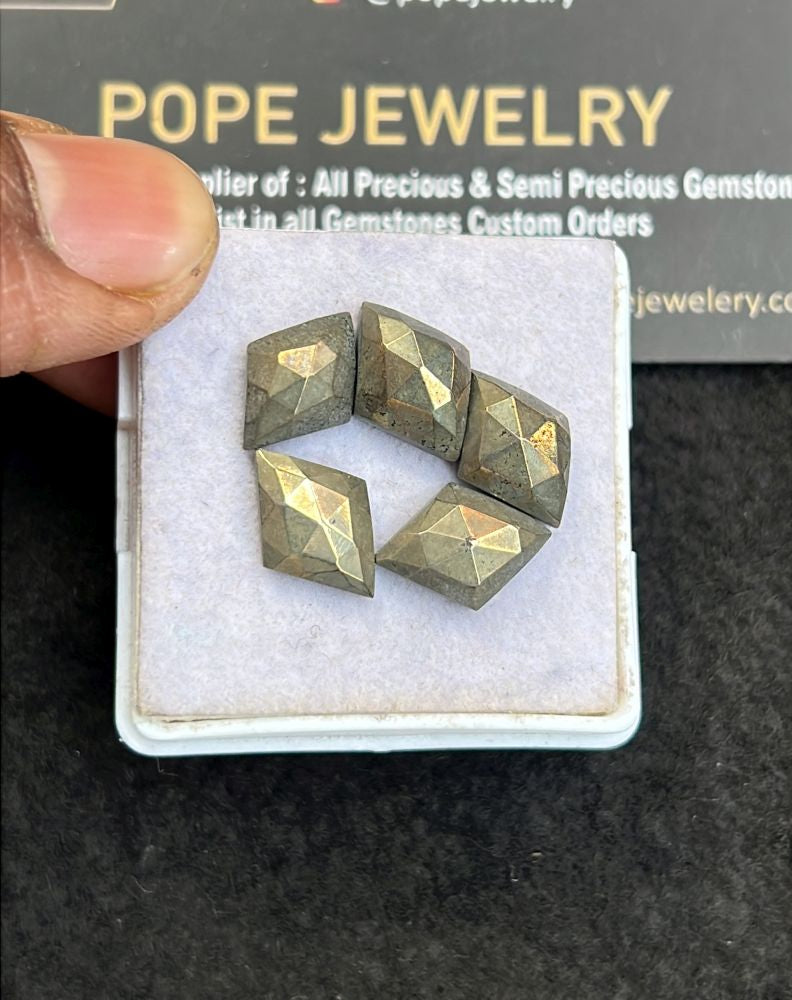 Natural Pyrite Gemstone Rose Cut Fancy Shape Cabochon High Quality Loose Gemstones For Jewelry Making 13-14 MM Size 5 Pcs V5117
