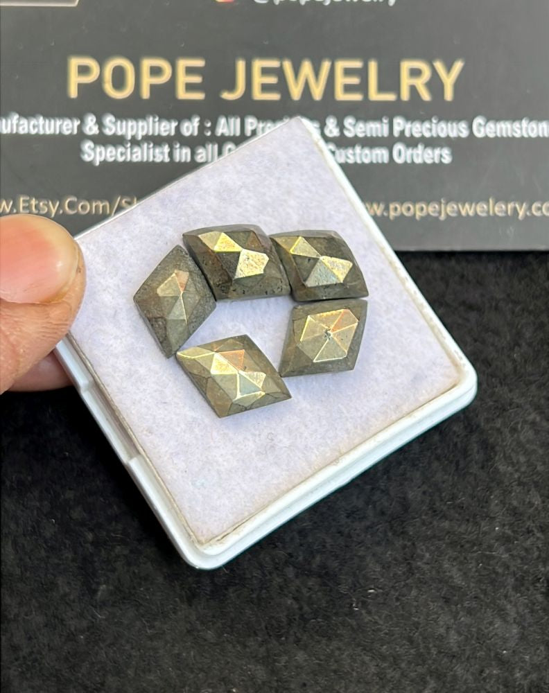 Natural Pyrite Gemstone Rose Cut Fancy Shape Cabochon High Quality Loose Gemstones For Jewelry Making 13-14 MM Size 5 Pcs V5117