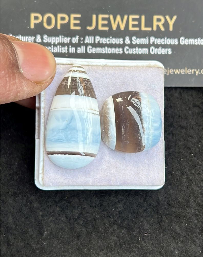 Natural Peruvian Blue Opal Gemstone Smooth Mix Shape Cabochon High Quality Loose Gemstones For Jewelry Making 19-33 MM Size 2 Pcs V5118