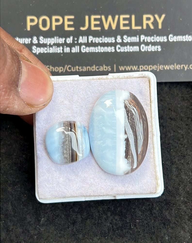 Natural Peruvian Blue Opal Gemstone Smooth Mix Shape Cabochon High Quality Loose Gemstones For Jewelry Making 14-28 MM Size 2 Pcs V5119