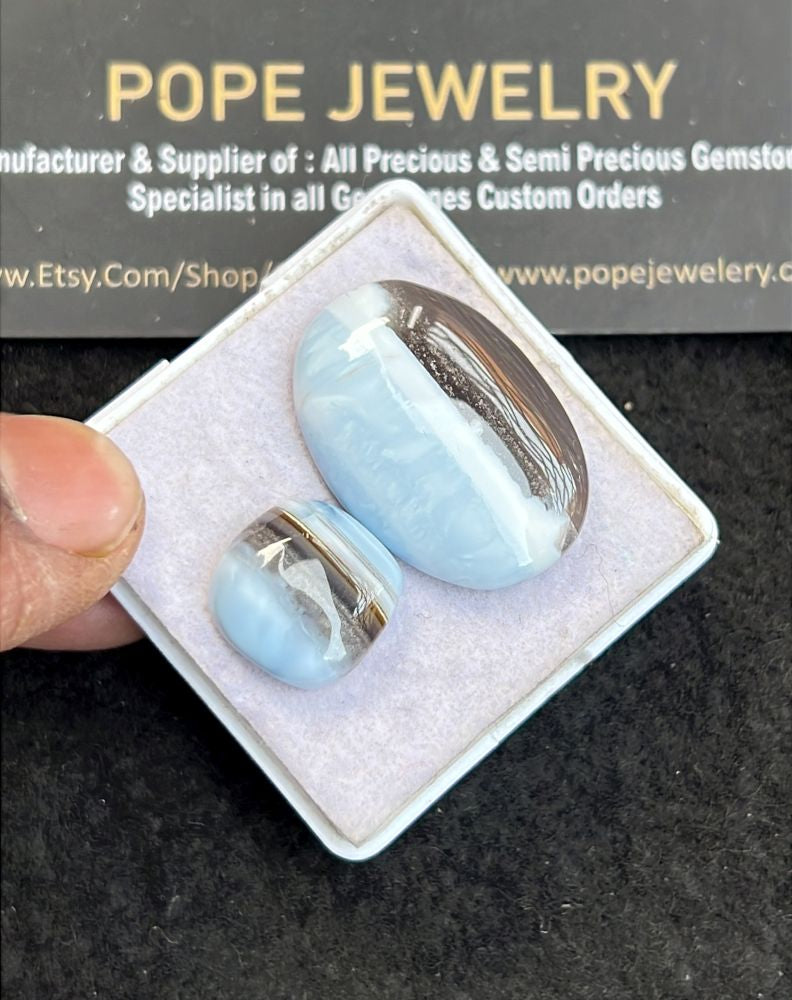 Natural Peruvian Blue Opal Gemstone Smooth Mix Shape Cabochon High Quality Loose Gemstones For Jewelry Making 14-28 MM Size 2 Pcs V5119