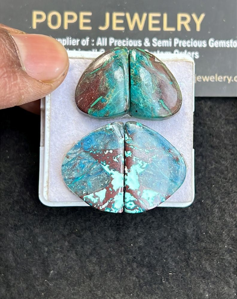 Natural Shattuckite Gemstone Smooth Fancy Shape Cabochon High Quality Loose Gemstones For Jewelry Making 19-23 MM Size 2 Pair V5122