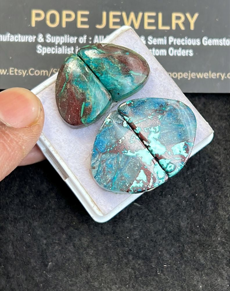 Natural Shattuckite Gemstone Smooth Fancy Shape Cabochon High Quality Loose Gemstones For Jewelry Making 19-23 MM Size 2 Pair V5122
