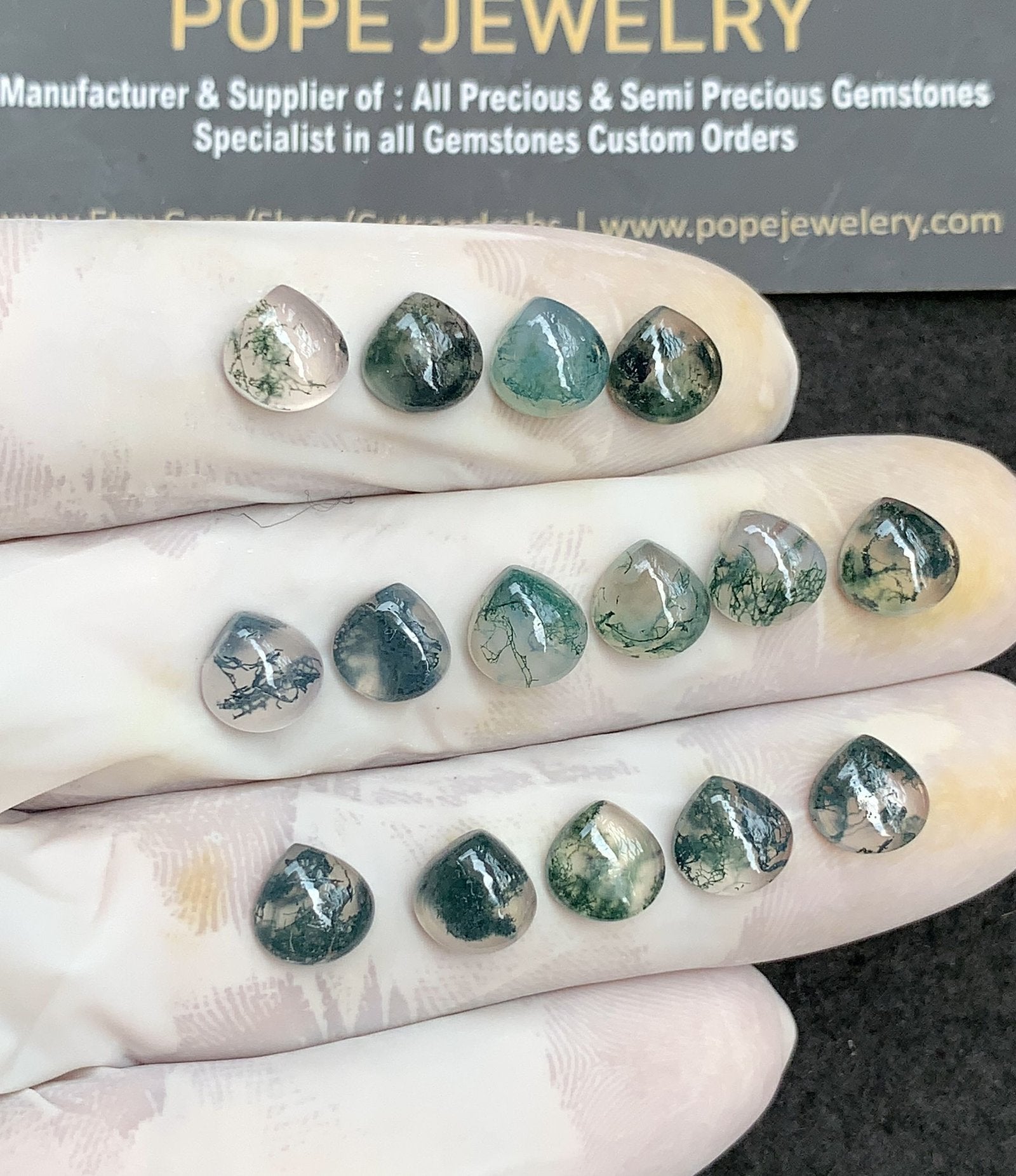 Natural Moss Agate Gemstone Smooth Heart Shape Cabochon High Quality Loose Gemstones For Jewelry Making 8 MM Size 15 Pc V2958