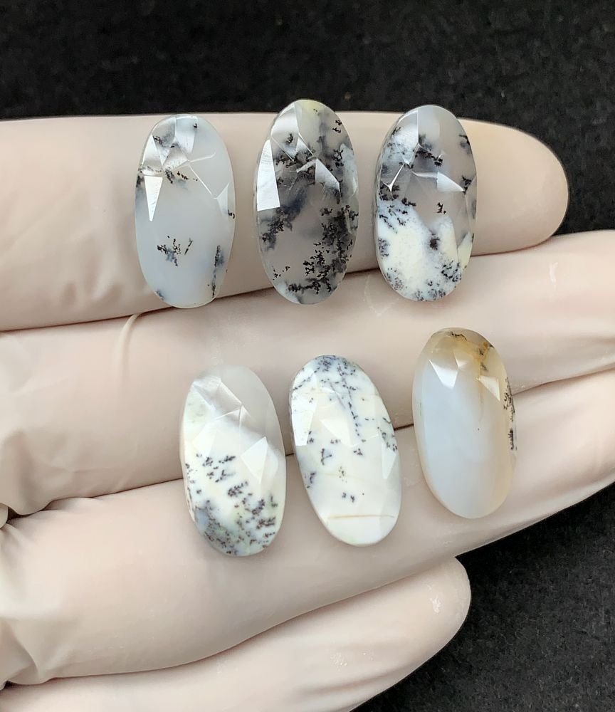 Natural Dendrite opal Gemstone Rose Cut Oval Shape High Quality Loose Gemstones For Jewelry Making 20x10 MM Size 6 Pcs V2513