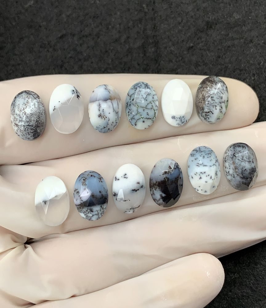 Natural Dendrite opal Gemstone Rose Cut Oval Shape High Quality Loose Gemstones For Jewelry Making 12x8 MM Size 12 Pcs V2516
